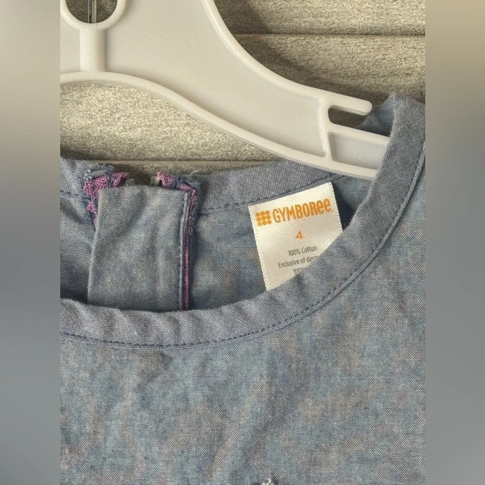 Gymboree Girls Chambray Denim Tunic Blouse Size 4T Lightweight Pocket Top Casual